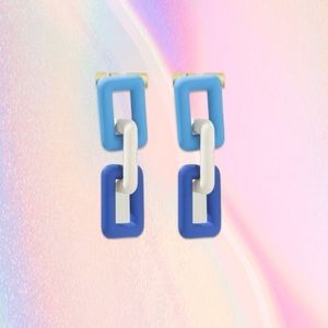 FASHION CHAIN DANGLE EARRINGS BLUE AND WHITE CUTE TRENDY